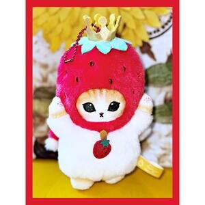 mofusand x Sanrio Characters Mini Mascot Strawberry King Plush Toy Doll Keychain